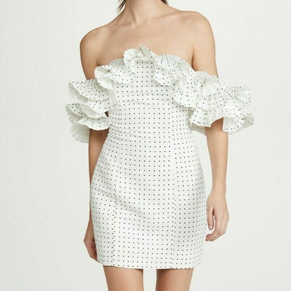 NWT MESTIZA NEW YORK LULU OFF-THE-SHOULDER POLKA-DOTS MINI DRESS SIZE 12 Z523-23 - Picture 4 of 10